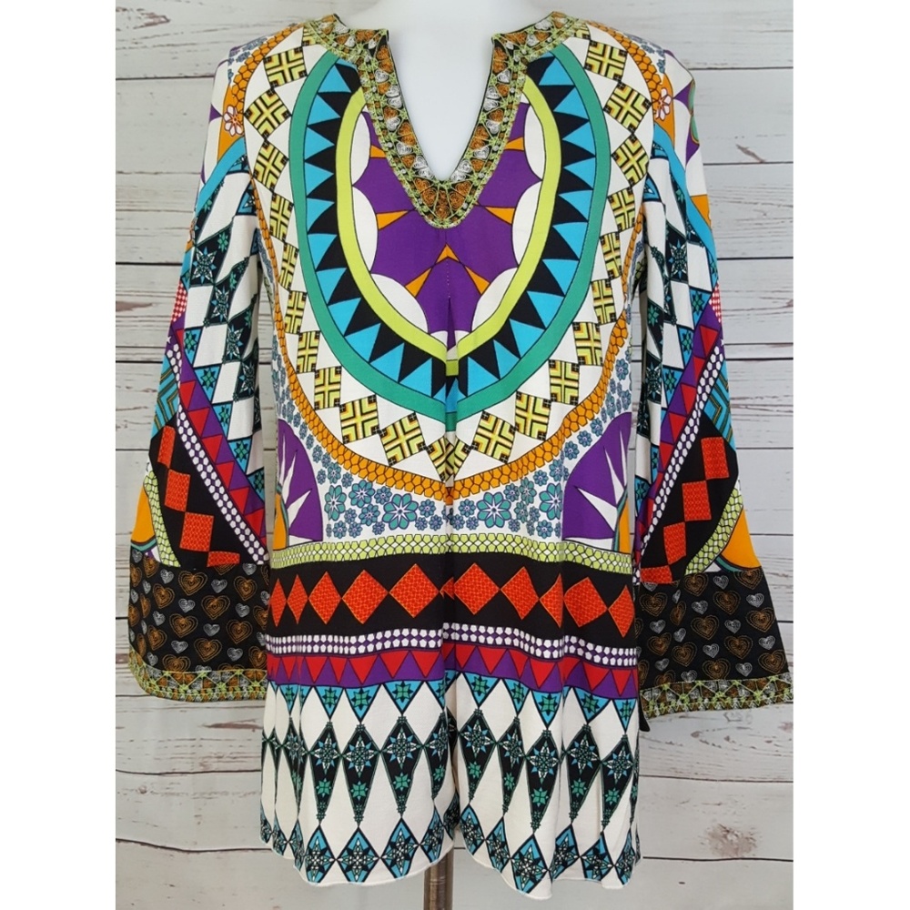 Hippie Boho Embroidered tunic  psychedelic top S Taka wear